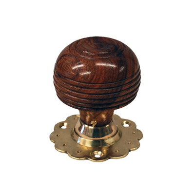 Chatsworth Fluted Rose Cottage Rosewood Brown Mortice Door Knobs, Polished Brass Backplate - BUL402-3-BRN (sold in pairs) BROWN WITH POLISHED BRASS BACKPLATE