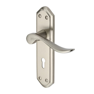 Heritage Brass Sandown Satin Nickel Door Handles - SAN1400-SN (sold in pairs) LOCK (WITH KEYHOLE)