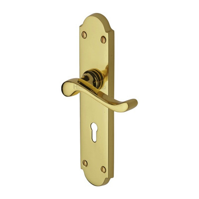 Heritage Brass Savoy Long Polished Brass Door Handles - V750-PB (sold in pairs) LOCK (WITH KEYHOLE)