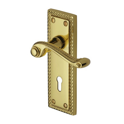 Heritage Brass Georgian Polished Brass Door Handles - G040-PB (sold in pairs) LOCK (WITH KEYHOLE)