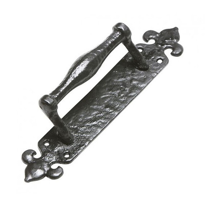 Kirkpatrick Black Antique Malleable Iron Fleur De Lys Pull Handle On Backplate (266mm x 44mm) - AB2172 BLACK ANTIQUE - 10.5"