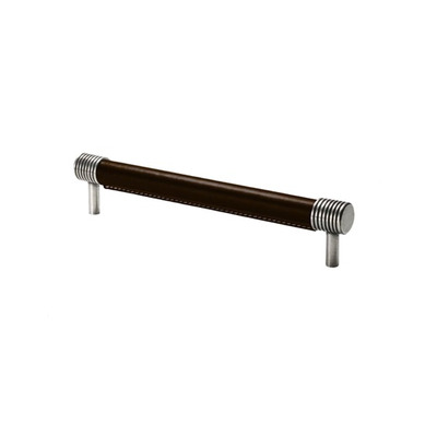 Finesse Jarrow Chocolate Leather & Pewter Bar Handle (200mm, 300mm Or 400mm C/C) - FD410 300mm C/C - CHOCOLATE LEATHER & PEWTER (Please allow up to 6 weeks for delivery)