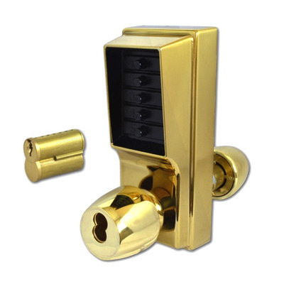 KABA Series 1000 1041B Knob Operated Digital Lock With Key Override & Passage Set, Polished Brass - L10349 POLISHED BRASS - WITH CYLINDER