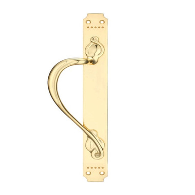Fulton & Bray Left OR Right Handed Cast Brass Pull Handle With Art Nouveau Backplate, Polished Brass - FB114 RIGHT HANDED - POLISHED BRASS 380mm