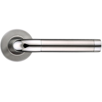 Zoo Hardware ZCS2 Contract Radius Lever On Round Rose, Dual Finish Polished & Satin Stainless Steel - ZCS2060SSPS (sold in pairs) DUAL FINISH: POLISHED STAINLESS STEEL & SATIN STAINLESS STEEL