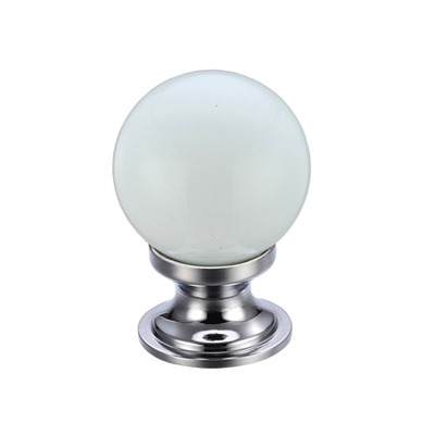 Zoo Hardware Fulton & Bray White Glass Ball Cupboard Knobs (25mm Or 30mm), Polished Chrome Base - FCH02CPWH WHITE & POLISHED CHROME - 30mm