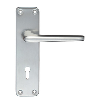 Zoo Hardware Contract Lever On Backplate, Satin Aluminium - ZCA21SA (sold in pairs) EURO PROFILE LOCK (WITH CYLINDER HOLE) - 155 x 41mm