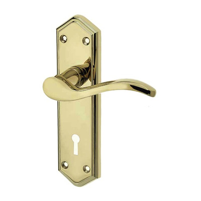 Frelan Hardware Paris Door Handles On Backplate, Polished Brass - JV280PVD (sold in pairs) LOCK (WITH KEYHOLE)