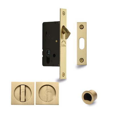 Heritage Brass Square Flush Handle Sliding Door Privacy Lock Set, Satin Brass - SQ2308-SB 40mm SQUARE FLUSH HANDLE - SATIN BRASS