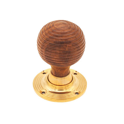 Spira Brass Rosewood Beehive Rim/Mortice Door Knob (60mm), Polished Brass - SB2116PB (sold in pairs) ROSEWOOD WOOD AND POLISHED BRASS