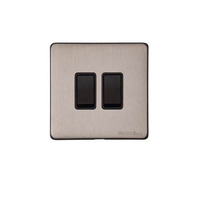 M Marcus Electrical Vintage 2 Gang 2 Way Switch, Aged Pewter With Black Switch - XAP.110.BK AGED PEWTER