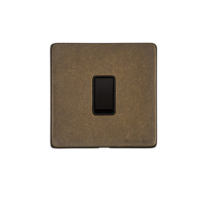 M Marcus Electrical Vintage 1 Gang 2 Way Switch, Rustic Brass With Black Switch - XRB.100.BK RUSTIC BRASS