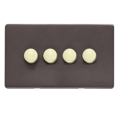 M Marcus Electrical Verona 4 Gang 2 Way Push On/Off Dimmer Switch, Matt Bronze With Polished Brass Switch - VR9.290.250.PB MATT BRONZE WITH POLISHED BRASS - 250 WATTS