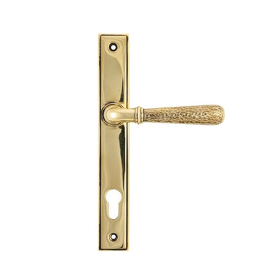 From The Anvil Hammered Newbury Slimline Espagnolette Door Handles (92mm C/C), Aged Brass - 45498 (sold in pairs) AGED BRASS