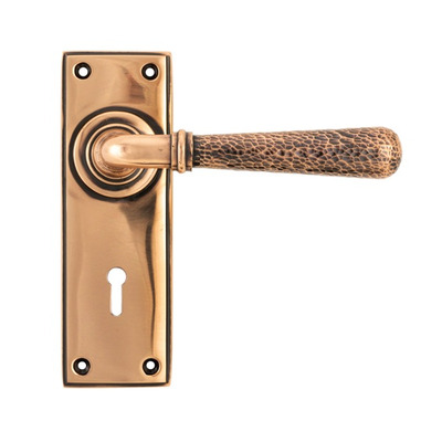 From The Anvil Hammered Newbury Door Handles, Polished Bronze - 46225 (sold in pairs) EURO PROFILE LOCK (WITH CYLINDER HOLE)