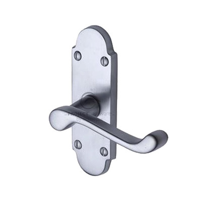 M Marcus Project Hardware Milton Design Door Handles On Short Latch OR Bathroom Privacy, Satin Chrome - PR505-SC (sold in pairs) SHORT LATCH (122mm x 41mm)