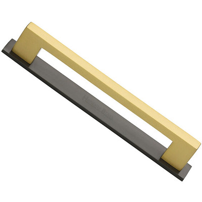 Heritage Brass Metro Cabinet Pull Handle With Plate (96mm, 128mm OR 160mm C/C), Satin Brass With Matt Bronze Plate - PL0337-BSB SATIN BRASS PULL WITH MATT BRONZE PLATE - 96mm c/c