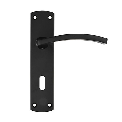 Zoo Hardware Stanza Toledo Contract Range Door Handles On Backplate, Matt Black - ZPA031-MB (sold in pairs) EURO PROFILE LOCK (WITH CYLINDER HOLE)