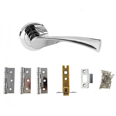 Atlantic Status Colorado Contract Door Pack Including Handles On Round Rose, 3" Latch & 3 x 2" Hinges (x3), Polished Chrome - ADPCS34RPC (sold in pairs) (Complete Pack With Handles, Latch & Hinges) - POLISHED CHROME