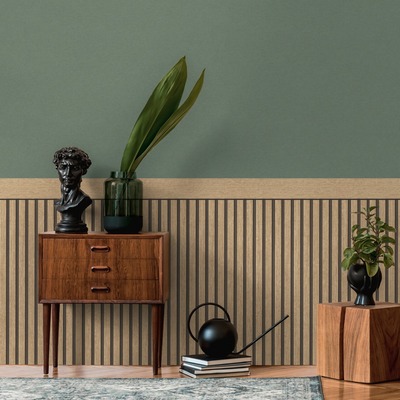 Wood Slats Dado Panel Wallpaper Natural/Black AS Creation 397441
