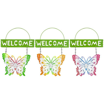 Metal Garden Welcome Sign Butterfly Hanging Decoration - THREE