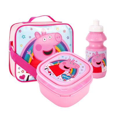 Peppa Pig Girls Lunch Set Pink 3 Piece Bag, Lunch Box & Bottle