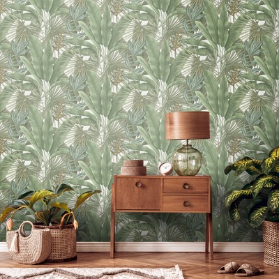 Exotic Jungle Textured Heavyweight Vinyl Wallpaper Green AS Creation 39647-2
