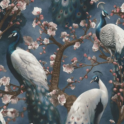 Play of Light Peacock Textured Vinyl Wallpaper Navy Erismann 10414-08
