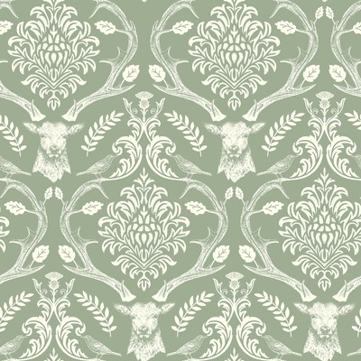 Stag Damask Wallpaper Sage Green Arthouse 923706
