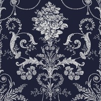 Laura Ashley Josette Damask Wallpaper Midnight 113386