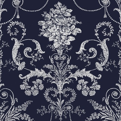Laura Ashley Josette Damask Wallpaper Midnight 113386
