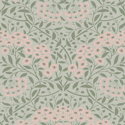 Botanical Damask Wallpaper Sage Green / Pink World of Wallpaper AF0037
