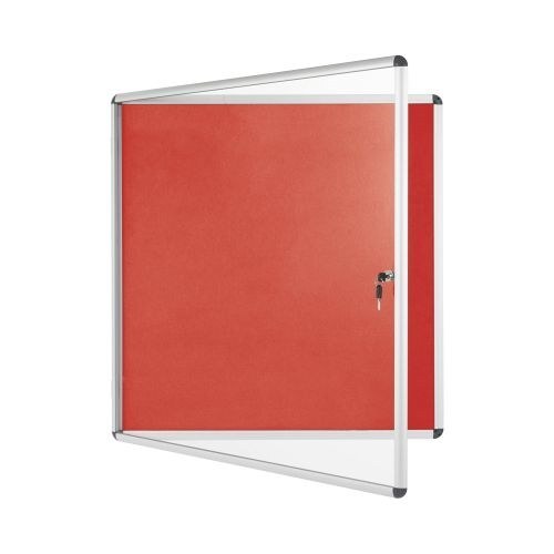 Bi-Office Lockable Felt Noticeboard Display Case 1238 x 1110mm (20 x A4) RED