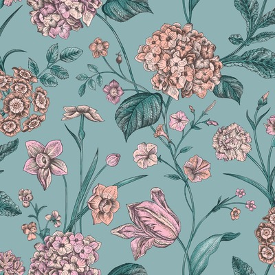 Amelie Hydrangea Wallpaper Teal / Pink Rasch 260155
