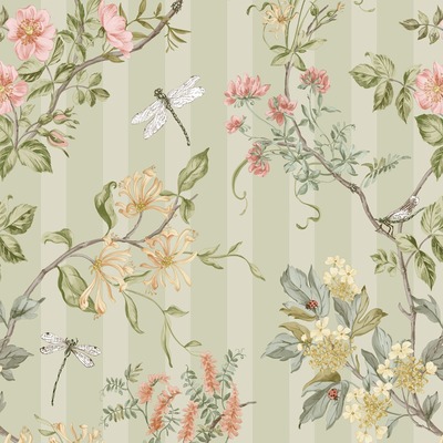 Hampton Gardens Stripe Wallpaper Sage Green Holden 13910
