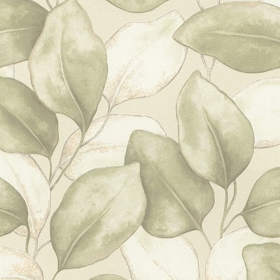 Opulenza Leaf Vinyl Wallpaper Sage Green Rasch 659870
