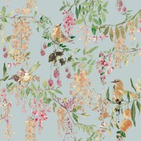 Floral Bird Trail Wallpaper Blue Grandeco A79303