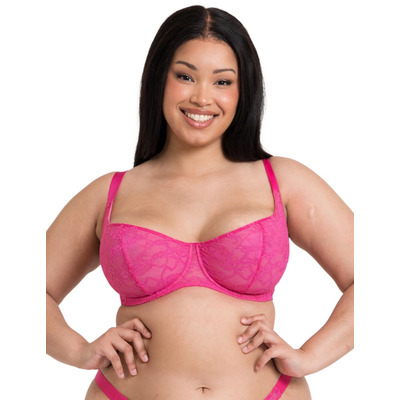 Curvy Kate All Night Lace Scooped Balcony Bra - Hot Pink/Blush