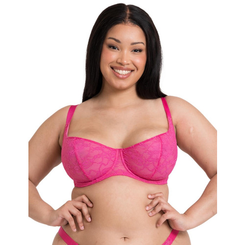 Curvy Kate All Night Lace Scooped Balcony Bra - Hot Pink/Blush