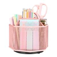 EXERZ Desk Organiser/Mesh Desk Tidy Caddy/Pencil Holder/Multifunctional 360 Rotating – Light Pink
