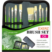 Exerz Artist Paint Brush Set ” 10 pcs Professional Bristle Brushes in a Case/Perfect for Oil Colour Acrylic Gouache – Oil