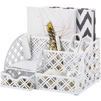 EXERZ Desk Organiser with 7 Compartments -Mesh Desk Tidy Caddy – White