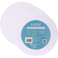 Exerz 30cm Round Canvas Panels 6pcs- 3mm 280gsm 100% Cotton Diameter 30cm Canvas Board