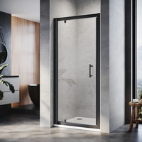 ELEGANT 900mm Black Pivot Hinge Shower Enclosure 6mm Glass Reversible Cubicle Door