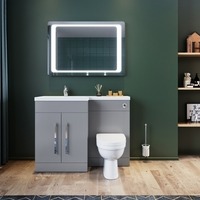 ELEGANT 1100mm Left Hand High Matt Grey Vanity Unit & Back to Wall Toilet Unit with D-Shape Toilet & Basin