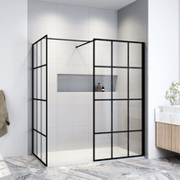 ELEGANT 1500X900x1850mm Walk in Wet Room Shower Enclosure Shower Screen Panel Matt black