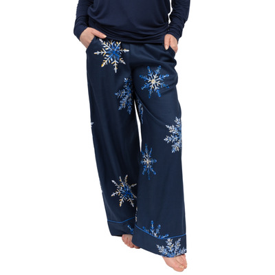 Cyberjammies Frosty Snowflake Print Wide Leg Pyjama Bottoms - Navy Mix
