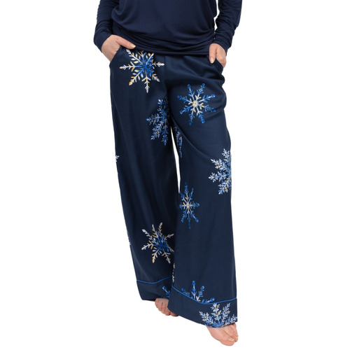 Cyberjammies Frosty Snowflake Print Wide Leg Pyjama Bottoms - Navy Mix