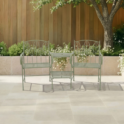 Sage Green Leaf Design Rustic Metal Garden Companion Seat