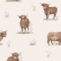 Catherine Lansfield Angus Highland Cow Wallpaper Cream Muriva 165532